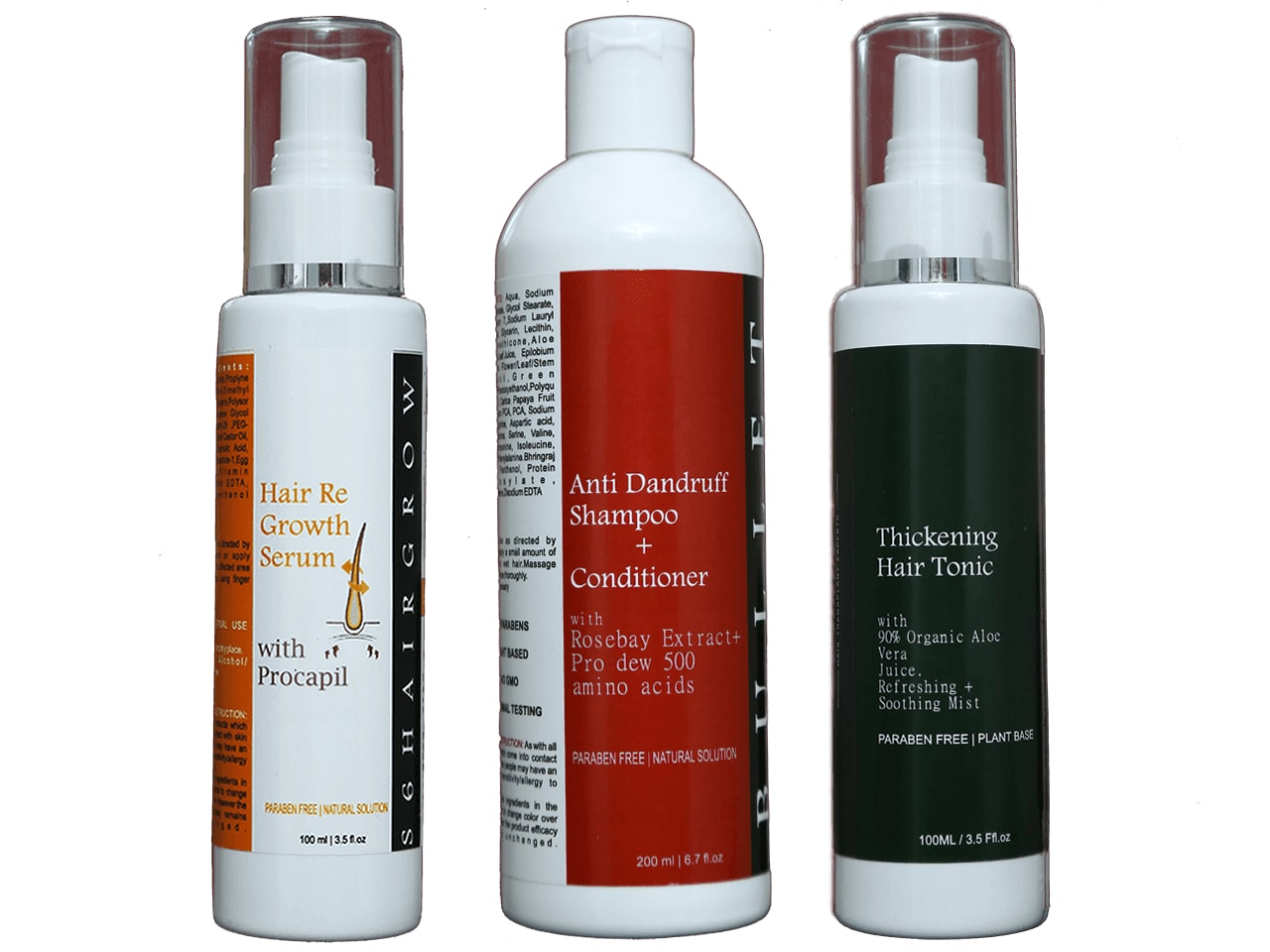 Hair Re-Growth Serum + Bullet Anti Dandruff Shampoo + S6 Thickening Hair Tonic
